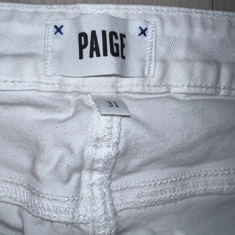 Paige Hoxton Crop White Distressed Jeans Size 31 (size 12) - Picture 4 of 5